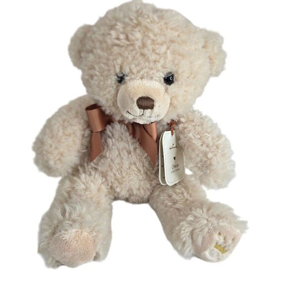 Hallmark Owen Plush Teddy Bear Brown Bow 10" Cream Soft Fur Stuffed Animal - Picture 1 of 6